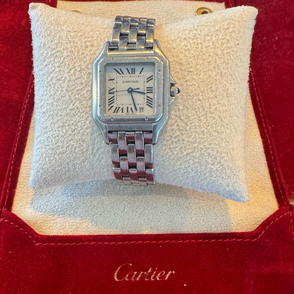 Cartier Panthere Silver Watch with Roman Numerals